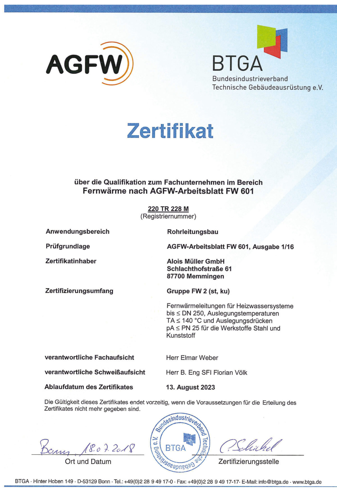 Zertifikate und Bescheingungen Gassner GmbH Website
